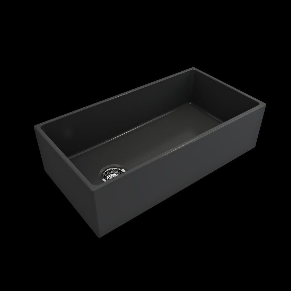 Contempo Apron Front Fireclay 36 in. Single Bowl Kitchen Sink with Protective Bottom Grid and Strainer in Matte Dark Gray