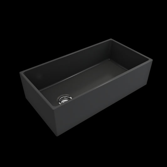 Contempo Apron Front Fireclay 36 in. Single Bowl Kitchen Sink with Protective Bottom Grid and Strainer in Matte Dark Gray