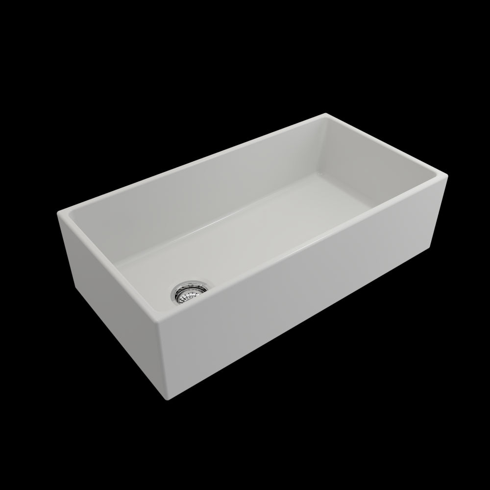 Contempo Apron Front Fireclay 36 in. Single Bowl Kitchen Sink with Protective Bottom Grid and Strainer in Matte White
