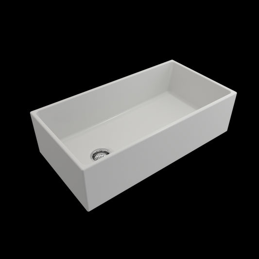 Contempo Apron Front Fireclay 36 in. Single Bowl Kitchen Sink with Protective Bottom Grid and Strainer in Matte White