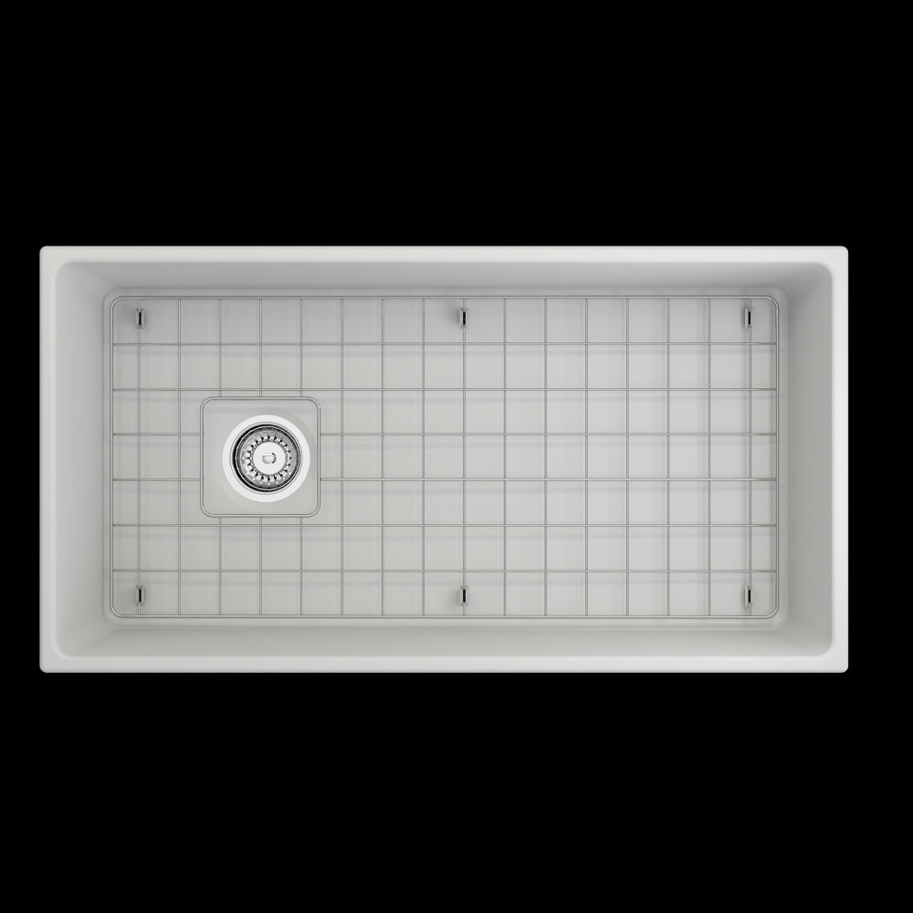 Contempo Apron Front Fireclay 36 in. Single Bowl Kitchen Sink with Protective Bottom Grid and Strainer in Matte White