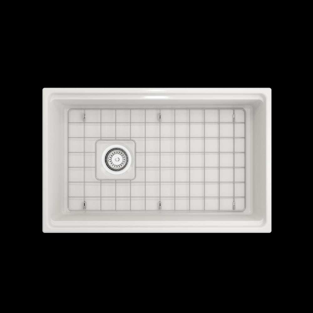Contempo Apron Front Step Rim with Integrated Work Station Fireclay 30 in. Single Bowl Kitchen Sink with Accessories in White