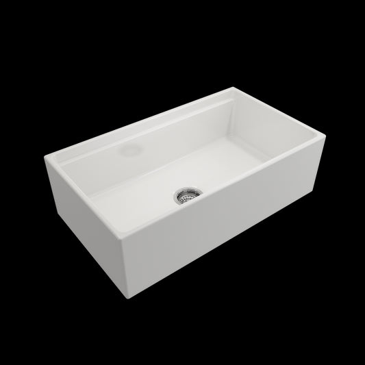 Contempo Apron Front Step Rim with Integrated Work Station Fireclay 33 in. Single Bowl Kitchen Sink with Accessories in White