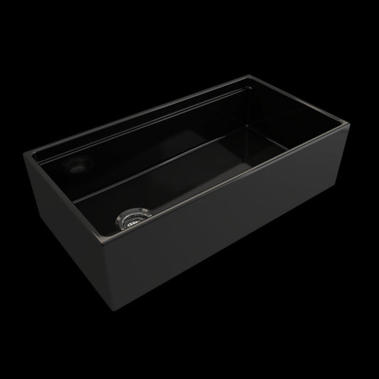 Contempo Apron Front Step Rim with Integrated Work Station Fireclay 36 in. Single Bowl Kitchen Sink with Accessories in Black