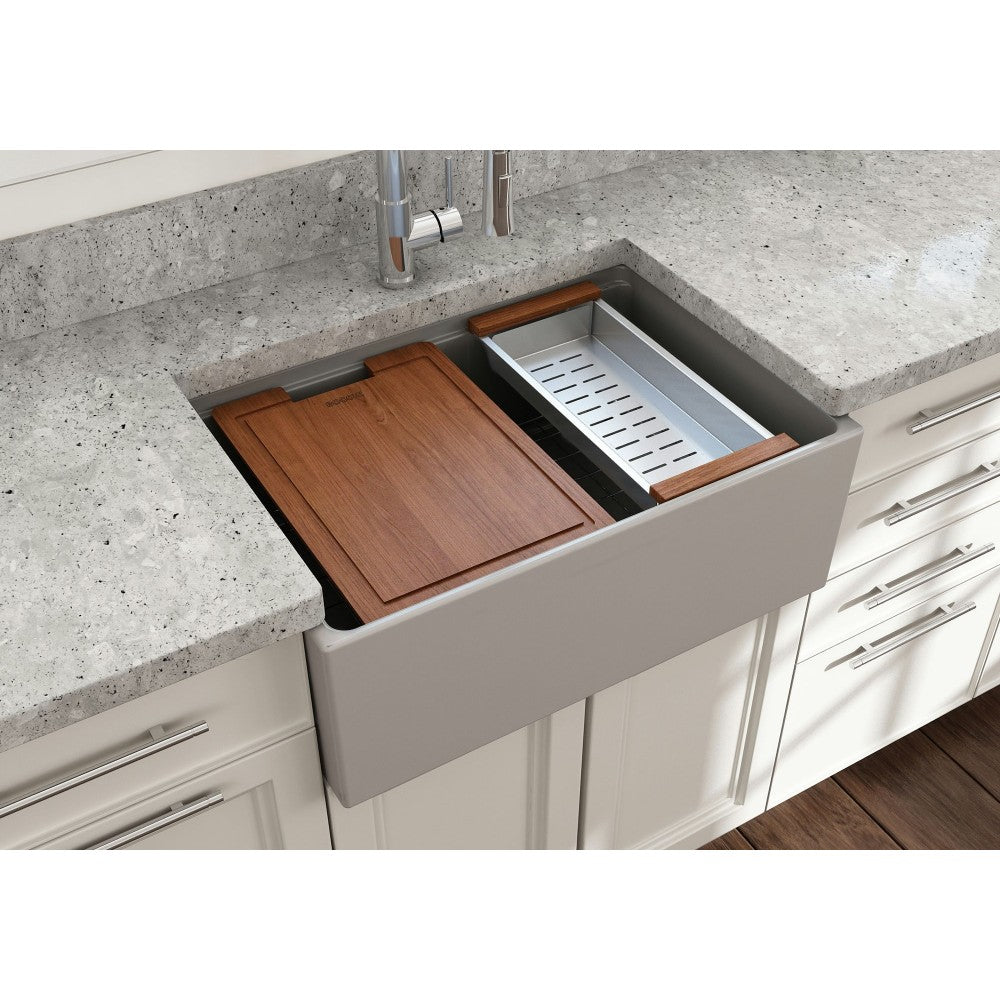 Contempo Step-Rim Apron Front Fireclay 27 in. in Matte Gray