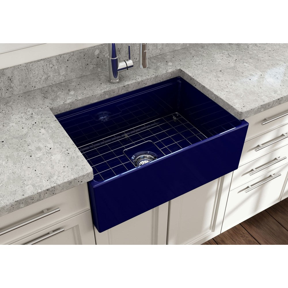 Contempo Step-Rim Apron Front Fireclay 27 in. in Sapphire Blue