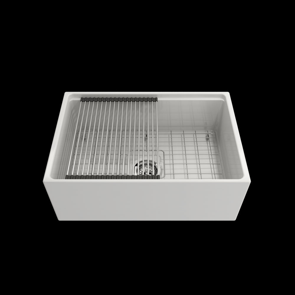 Contempo Step-Rim Apron Front Fireclay 27 in. Single Bowl Kitchen Sink in White