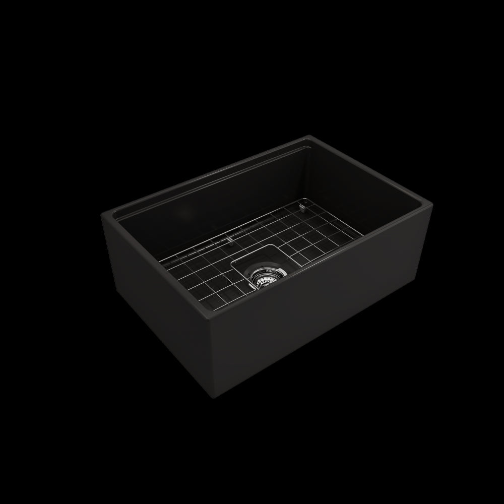 Contempo Step-Rim Apron Front Fireclay 27 in. Single Kitchen Sink in Matte Black