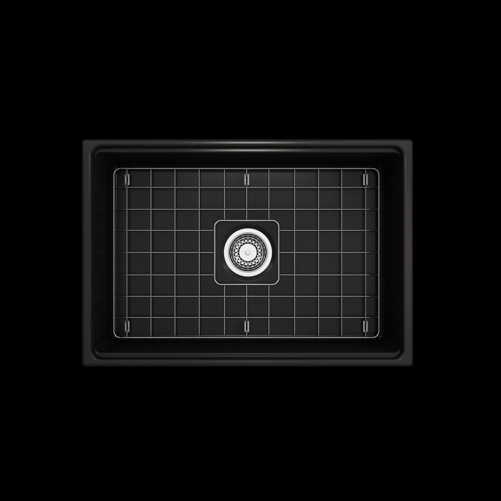 Contempo Step-Rim Apron Front Fireclay 27 in. Single Kitchen Sink in Matte Black