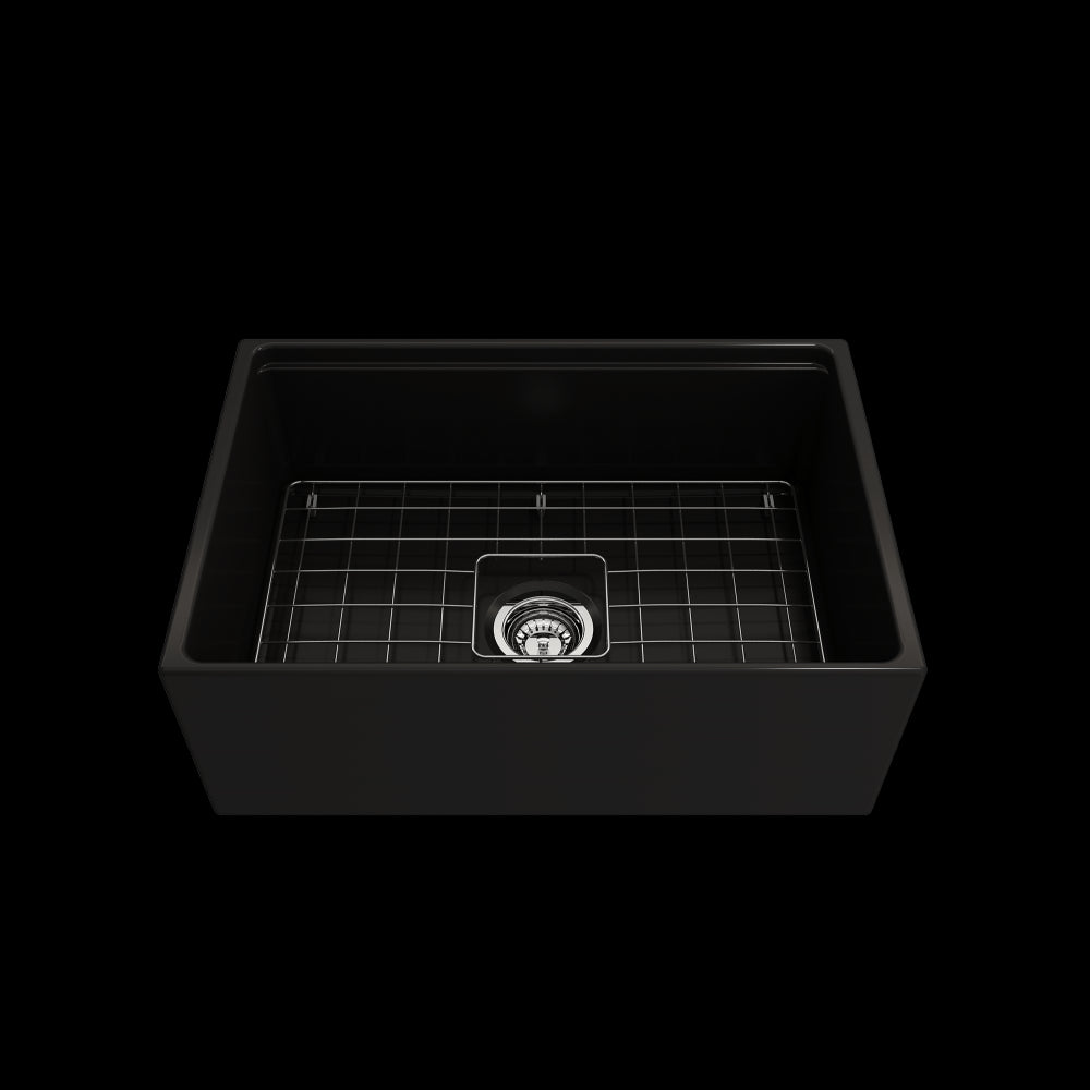 Contempo Step-Rim Apron Front Fireclay 27 in. Single Kitchen Sink in Matte Black
