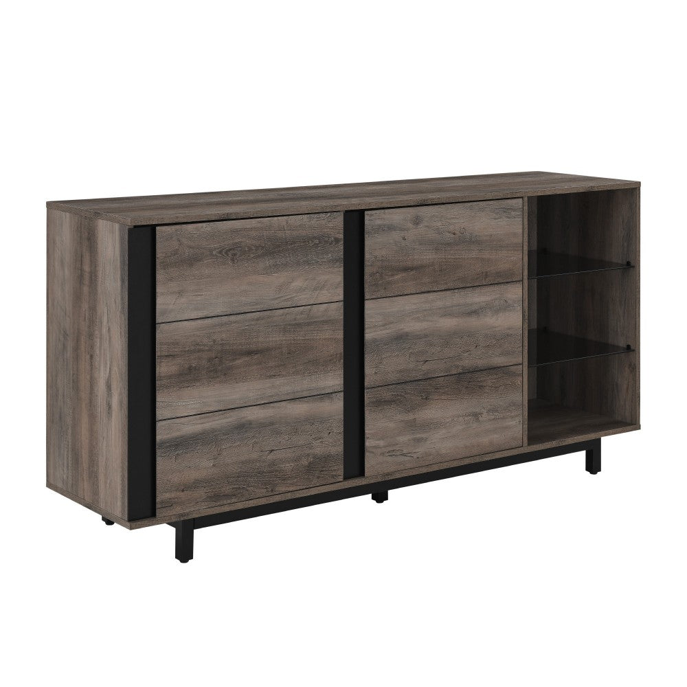 Contemporary 2 Door Smoked Glass Shelf Sideboard - Gray Wash