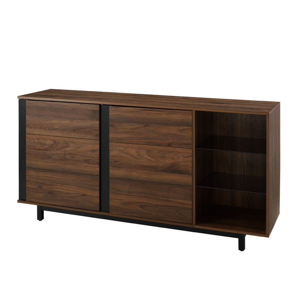 Contemporary 2 Door Smoked Glass Shelf Sideboard - Dark Walnut