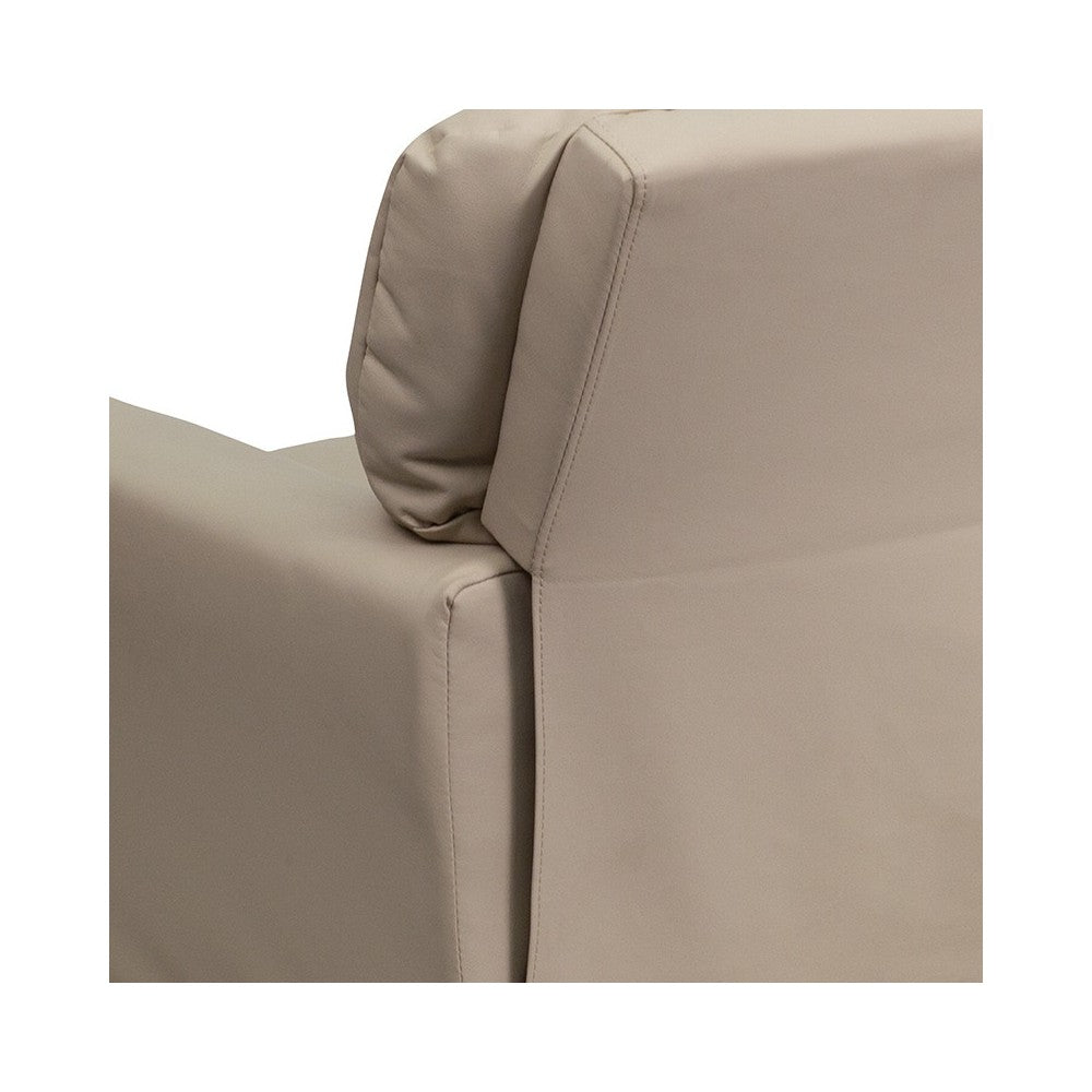 Contemporary Beige Vinyl Kids Recliner with Cup Holder