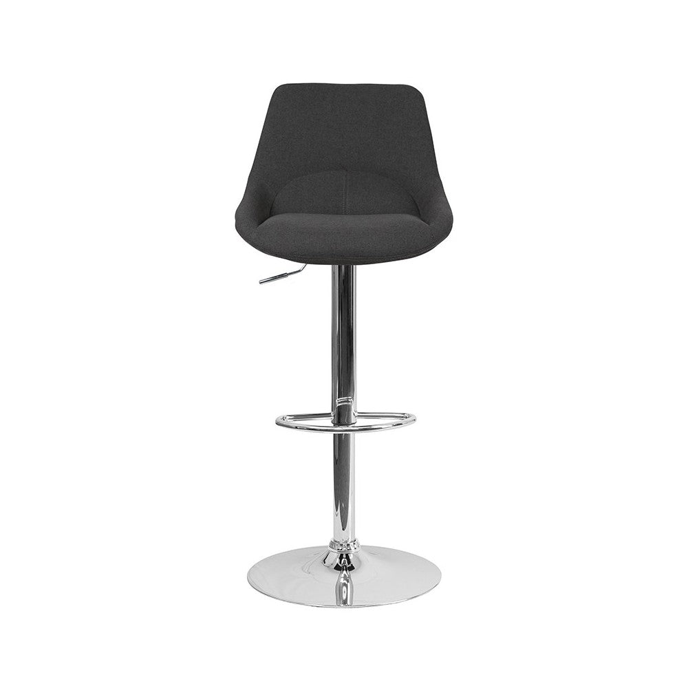 Contemporary Black Fabric Adjustable Height Barstool with Chrome Base