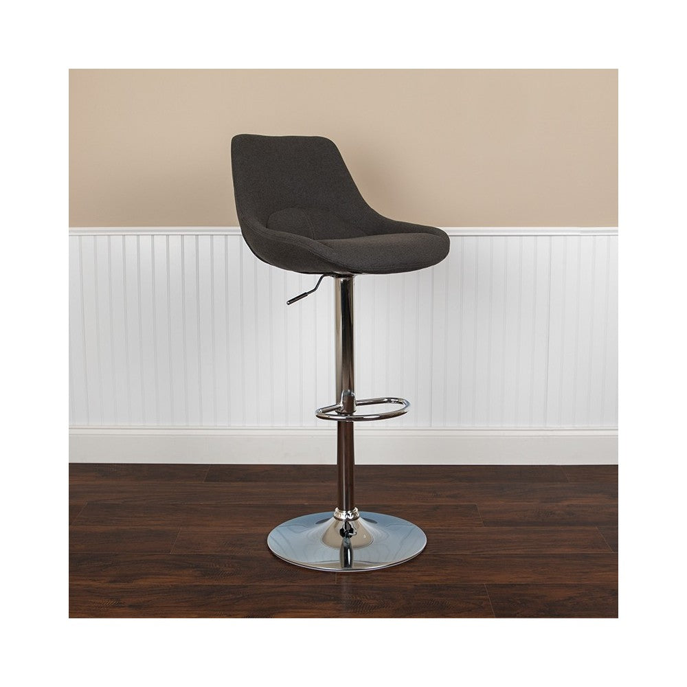 Contemporary Black Fabric Adjustable Height Barstool with Chrome Base