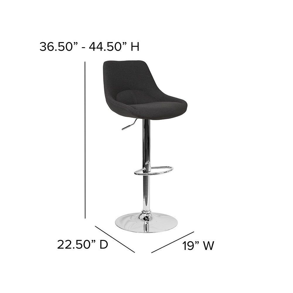 Contemporary Black Fabric Adjustable Height Barstool with Chrome Base