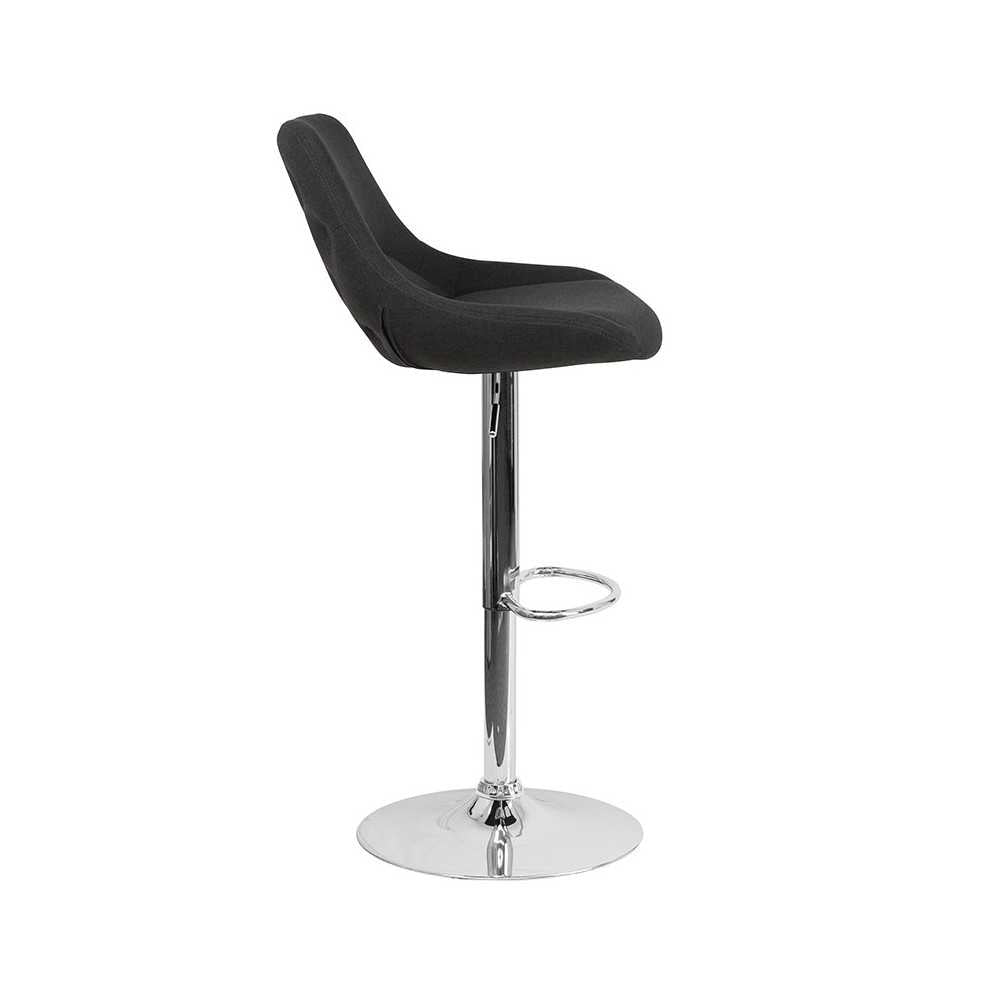 Contemporary Black Fabric Adjustable Height Barstool with Chrome Base