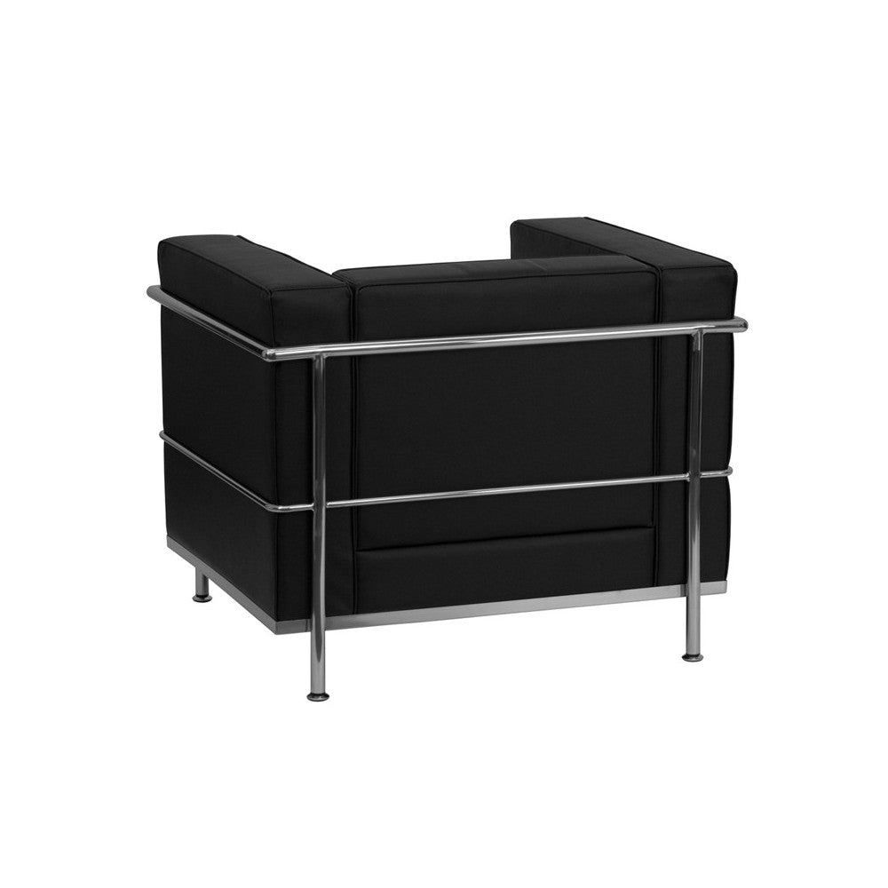 Contemporary Black LeatherSoft Chair with Encasing Frame