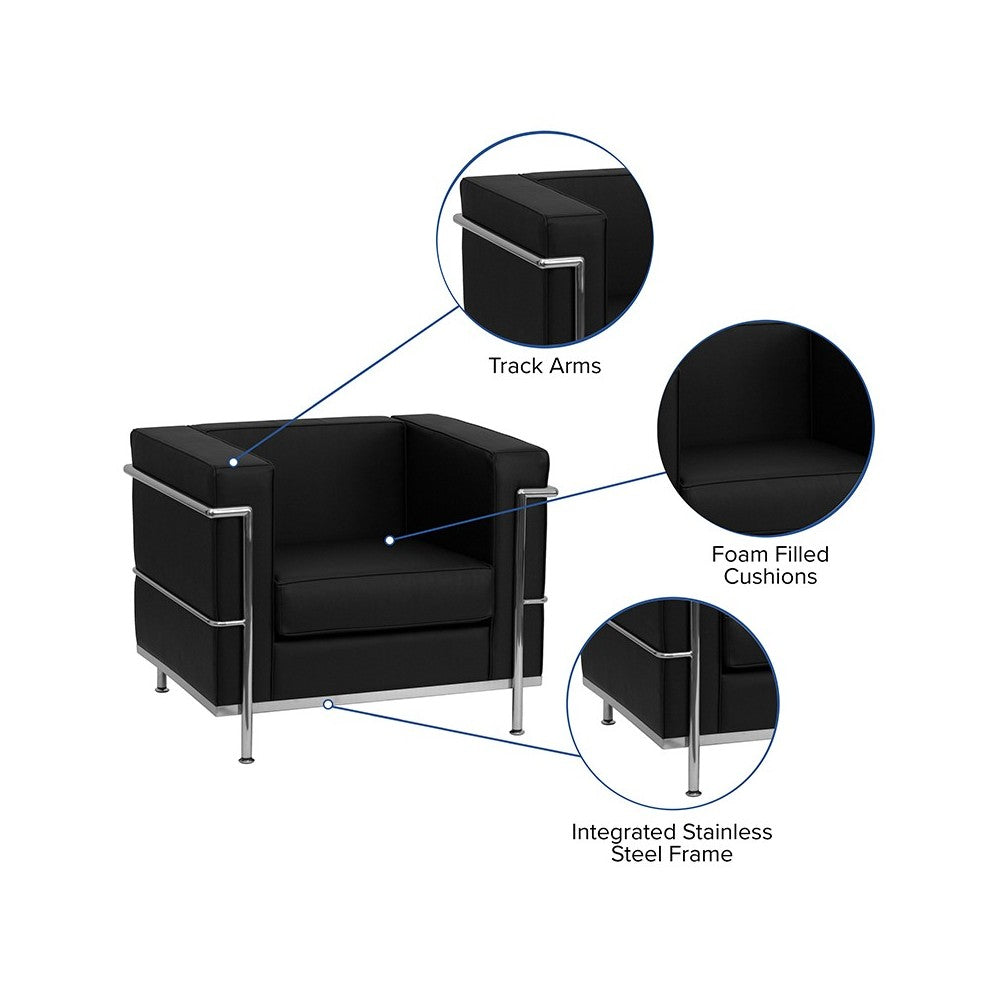Contemporary Black LeatherSoft Chair with Encasing Frame