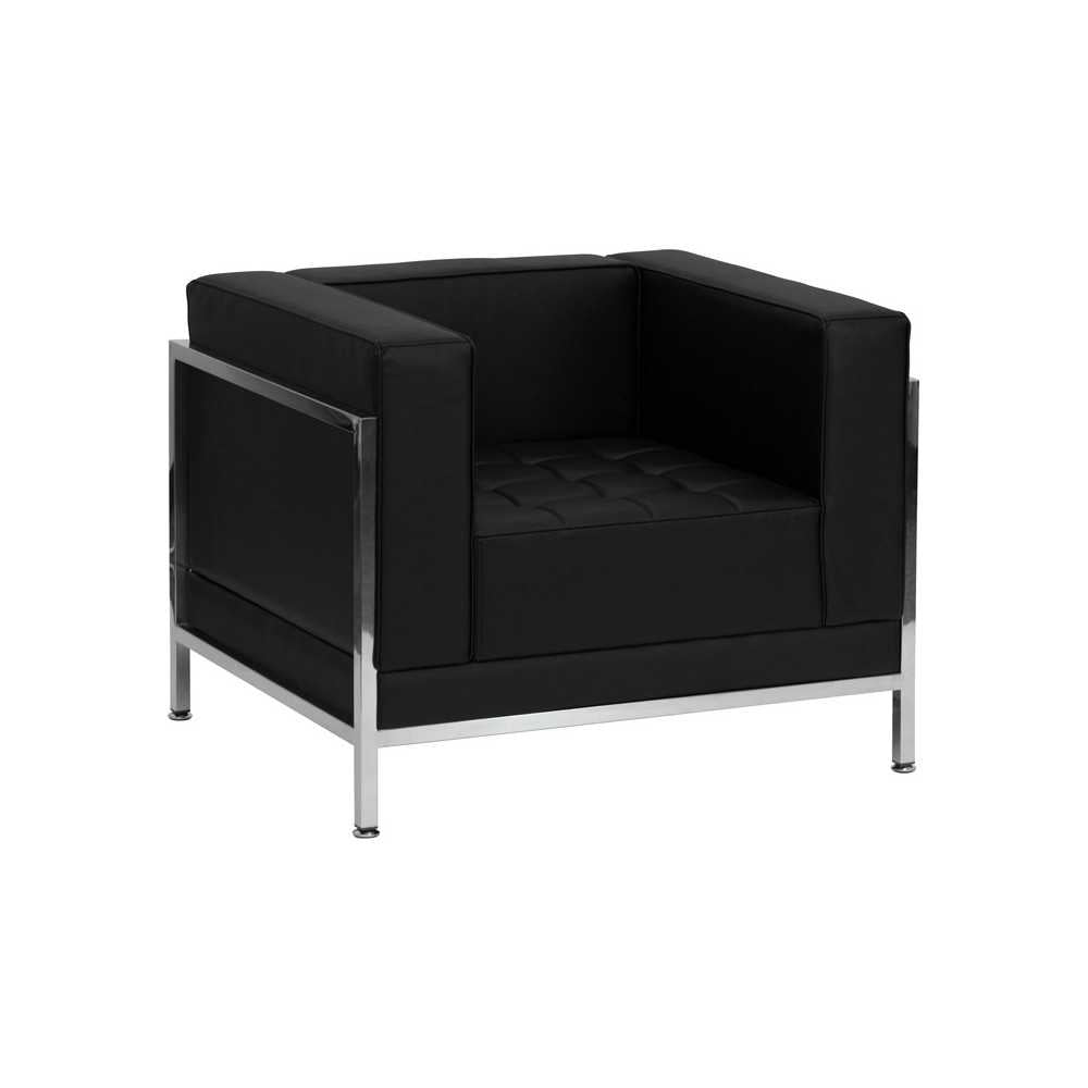 Contemporary Black LeatherSoft Chair with Encasing Frame