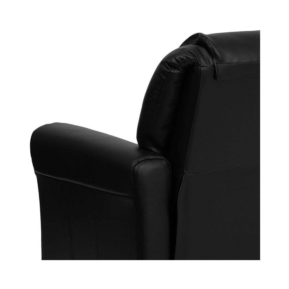 Contemporary Black LeatherSoft Kids Recliner with Cup Holder and Headrest