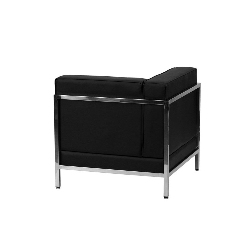 Contemporary Black LeatherSoft Left Corner Chair with Encasing Frame