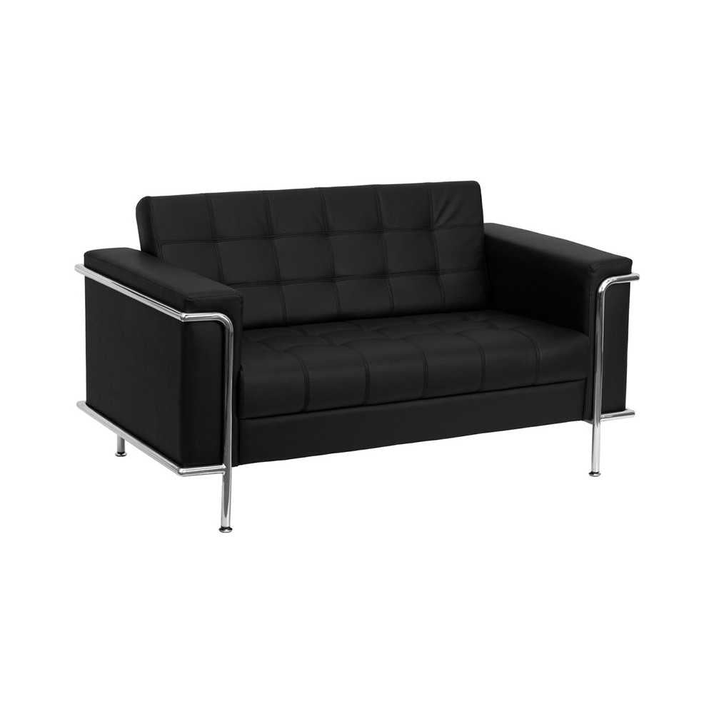 Contemporary Black LeatherSoft Loveseat with Encasing Frame