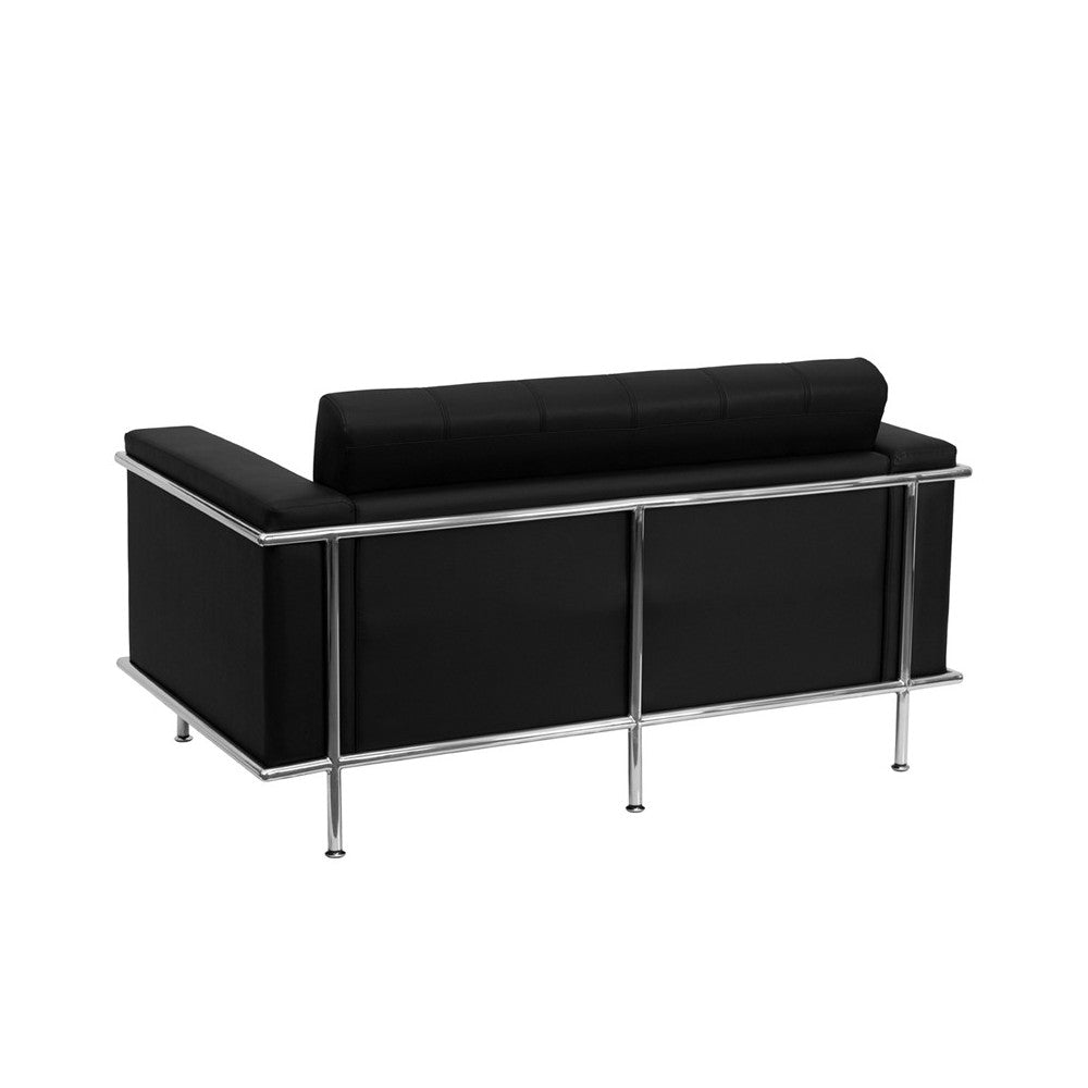 Contemporary Black LeatherSoft Loveseat with Encasing Frame