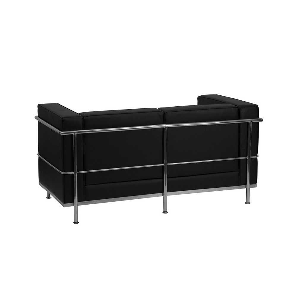 Contemporary Black LeatherSoft Loveseat with Encasing Frame