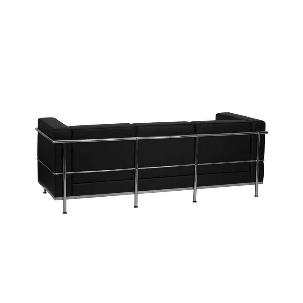 Contemporary Black LeatherSoft Sofa with Encasing Frame