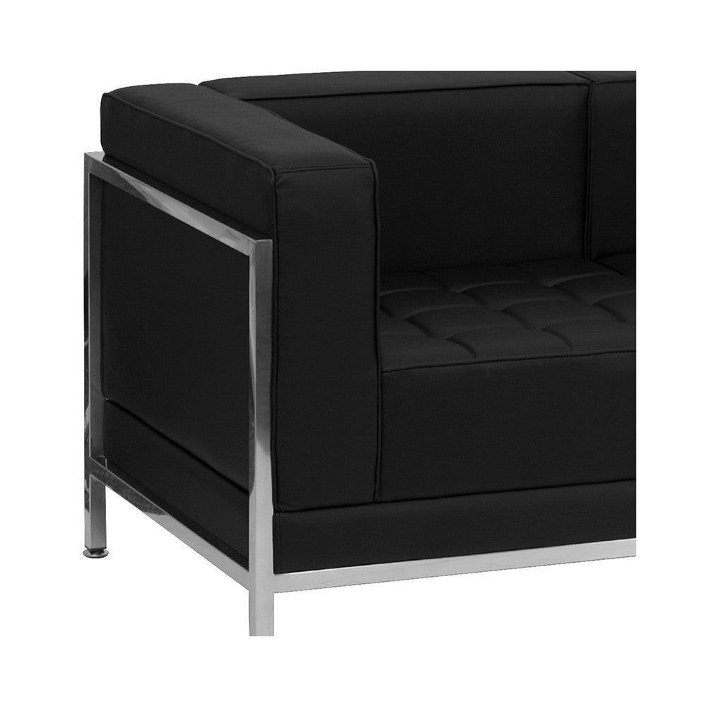 Contemporary Black LeatherSoft Sofa with Encasing Frame