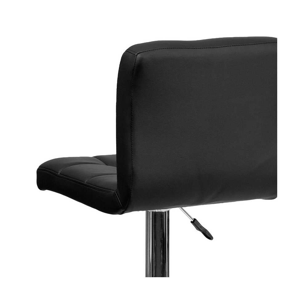 Contemporary Black Quilted Vinyl Adjustable Height Barstool with Chrome Base