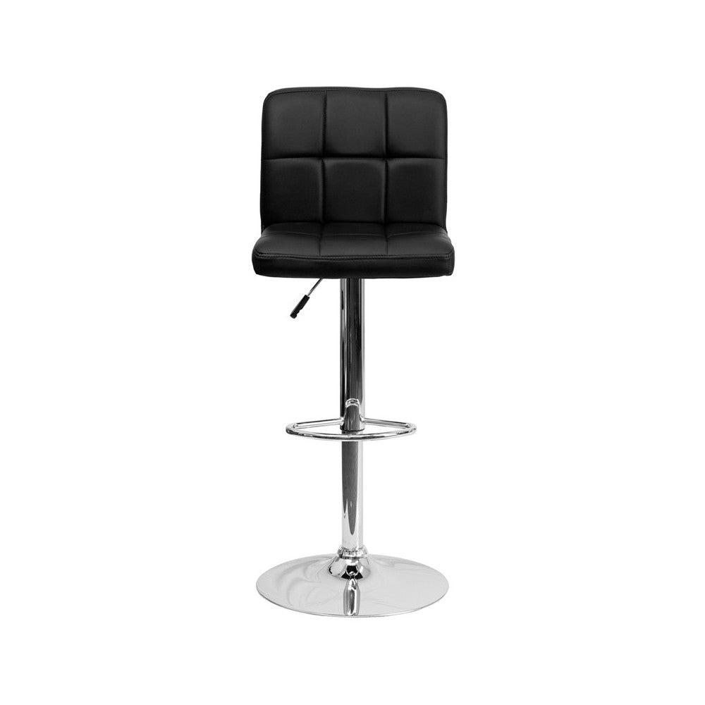 Contemporary Black Quilted Vinyl Adjustable Height Barstool with Chrome Base