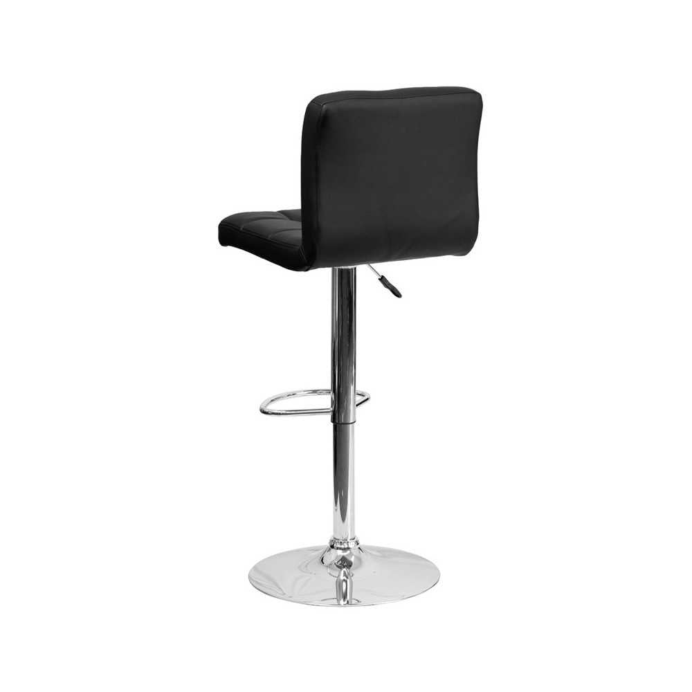 Contemporary Black Quilted Vinyl Adjustable Height Barstool with Chrome Base