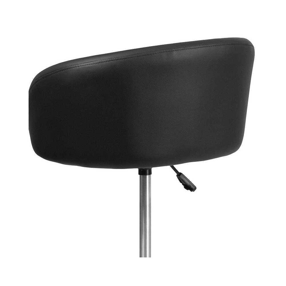 Contemporary Black Vinyl Adjustable Height Barstool with Barrel Back and Chrome Base