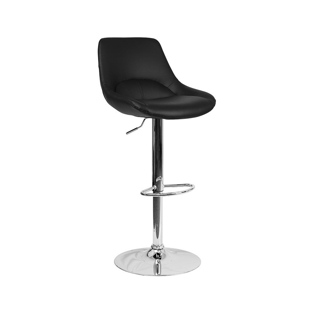 Contemporary Black Vinyl Adjustable Height Barstool with Chrome Base