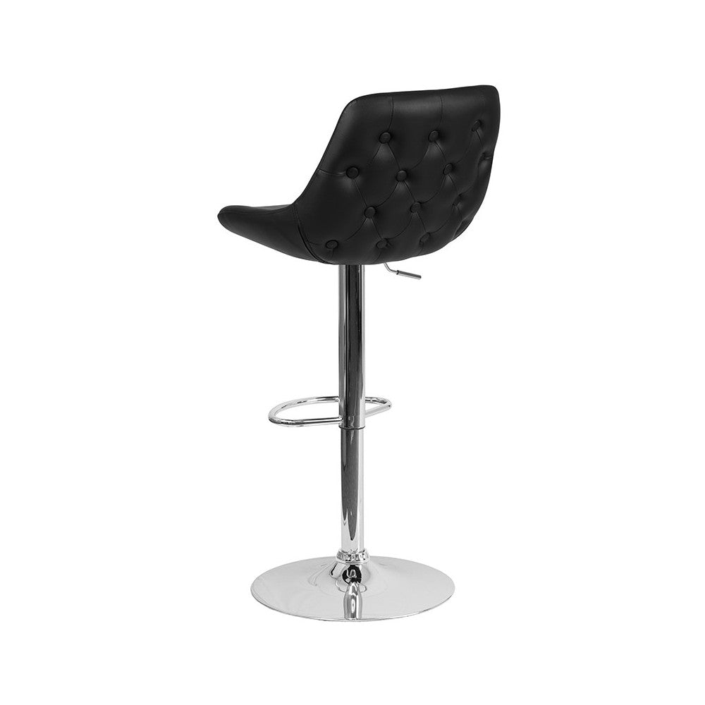 Contemporary Black Vinyl Adjustable Height Barstool with Chrome Base