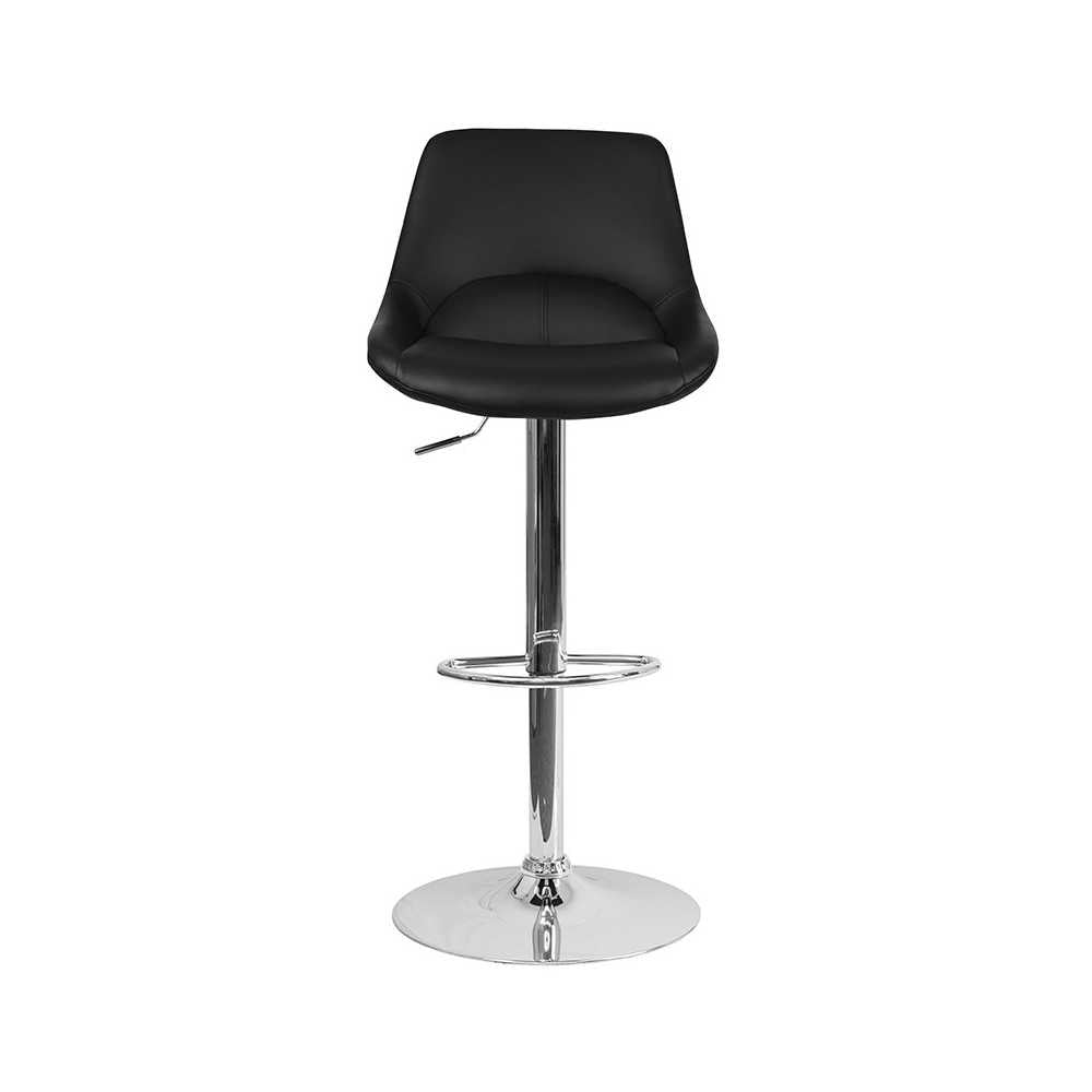 Contemporary Black Vinyl Adjustable Height Barstool with Chrome Base