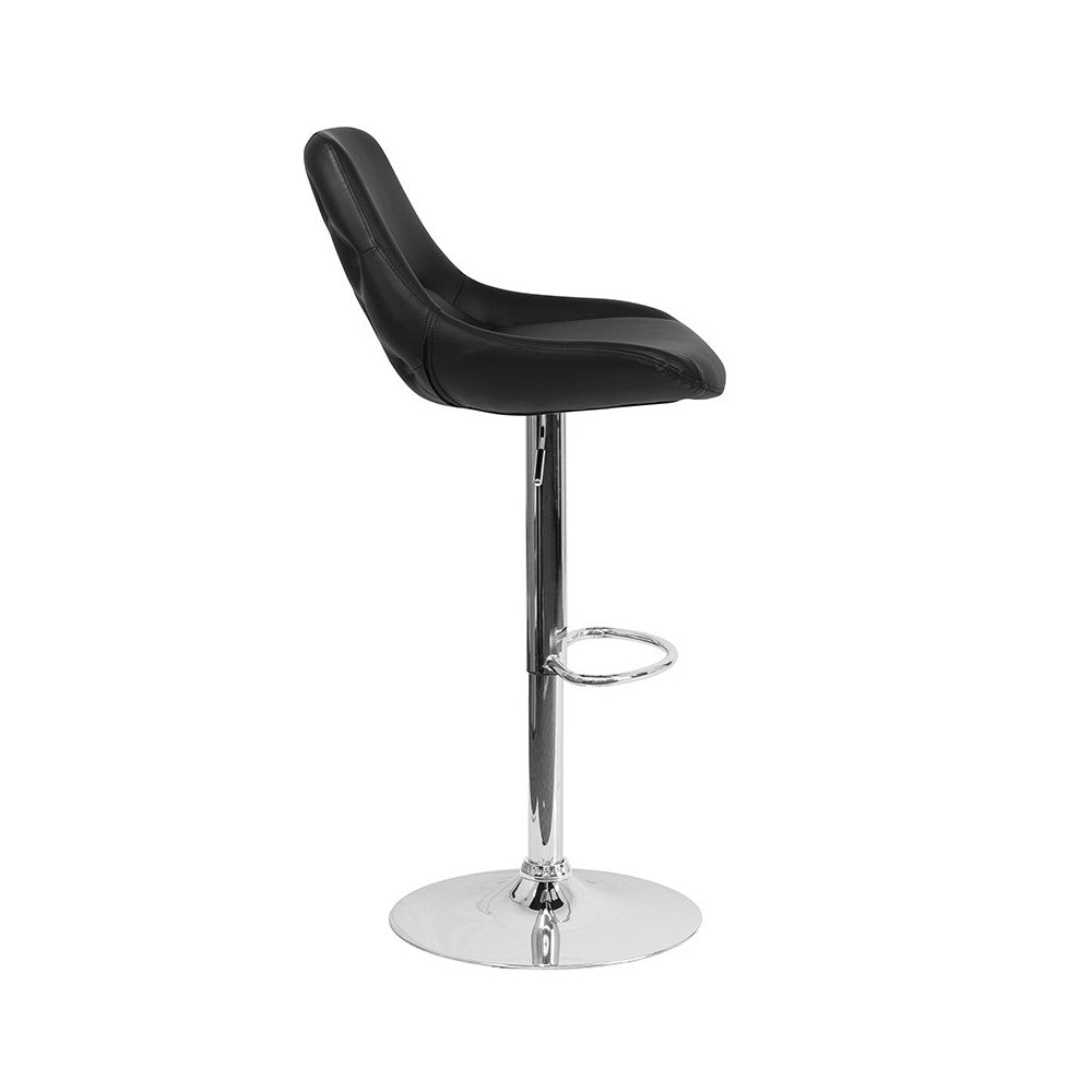 Contemporary Black Vinyl Adjustable Height Barstool with Chrome Base