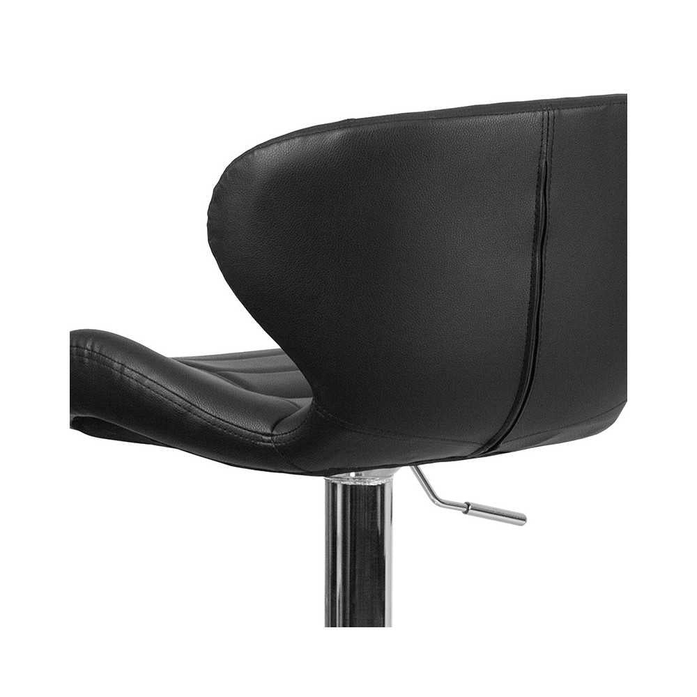 Contemporary Black Vinyl Adjustable Height Barstool with Curved Back and Chrome Base