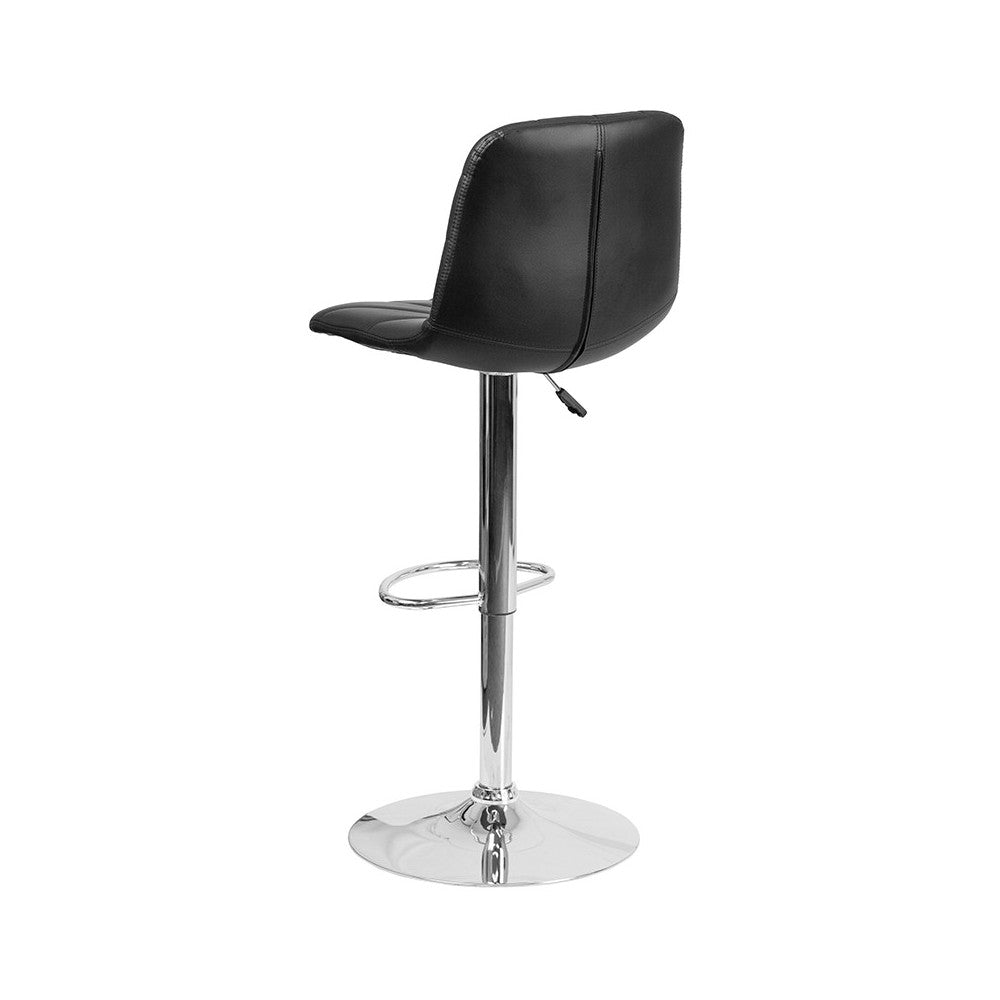 Contemporary Black Vinyl Adjustable Height Barstool with Embellished Stitch Design and Chrome Base