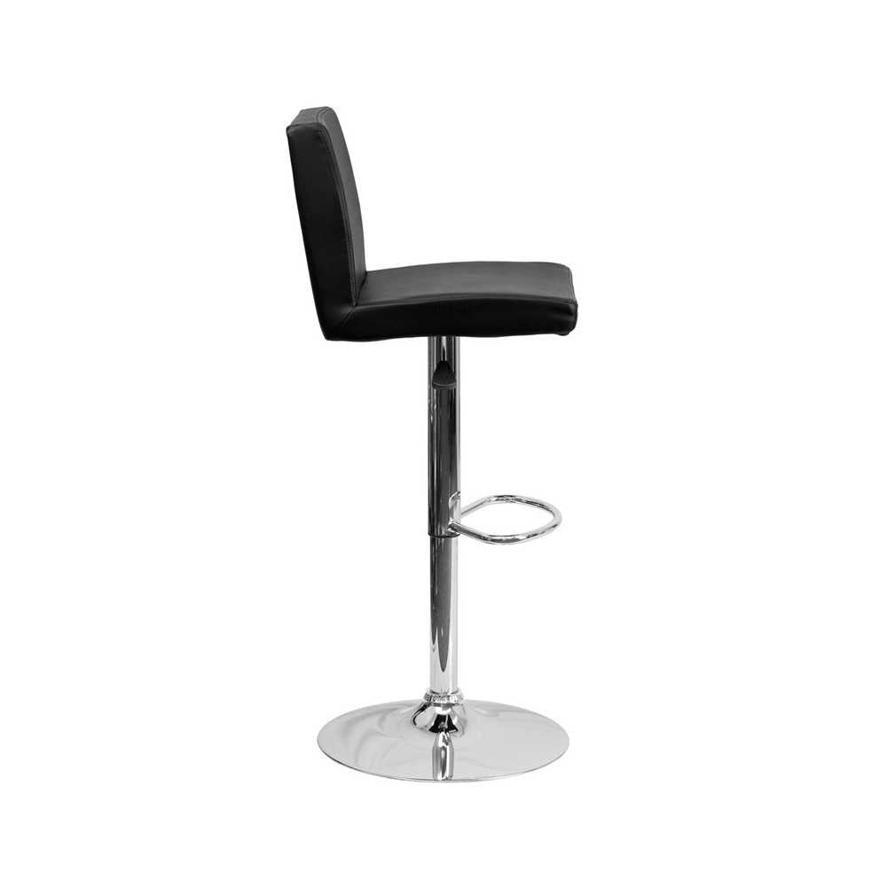 Contemporary Black Vinyl Adjustable Height Barstool with Panel Back and Chrome Base