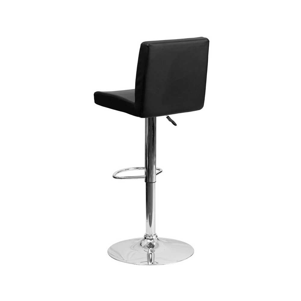 Contemporary Black Vinyl Adjustable Height Barstool with Panel Back and Chrome Base