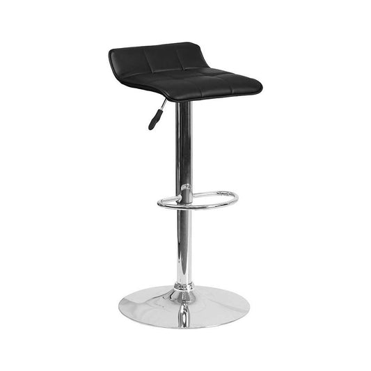 Contemporary Black Vinyl Adjustable Height Barstool with Quilted Wave Seat and Chrome Base