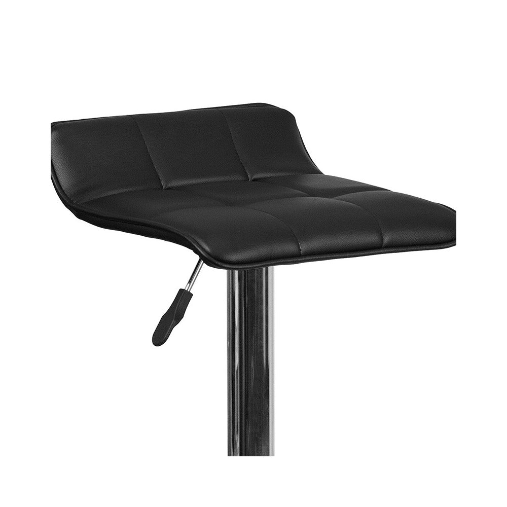 Contemporary Black Vinyl Adjustable Height Barstool with Quilted Wave Seat and Chrome Base