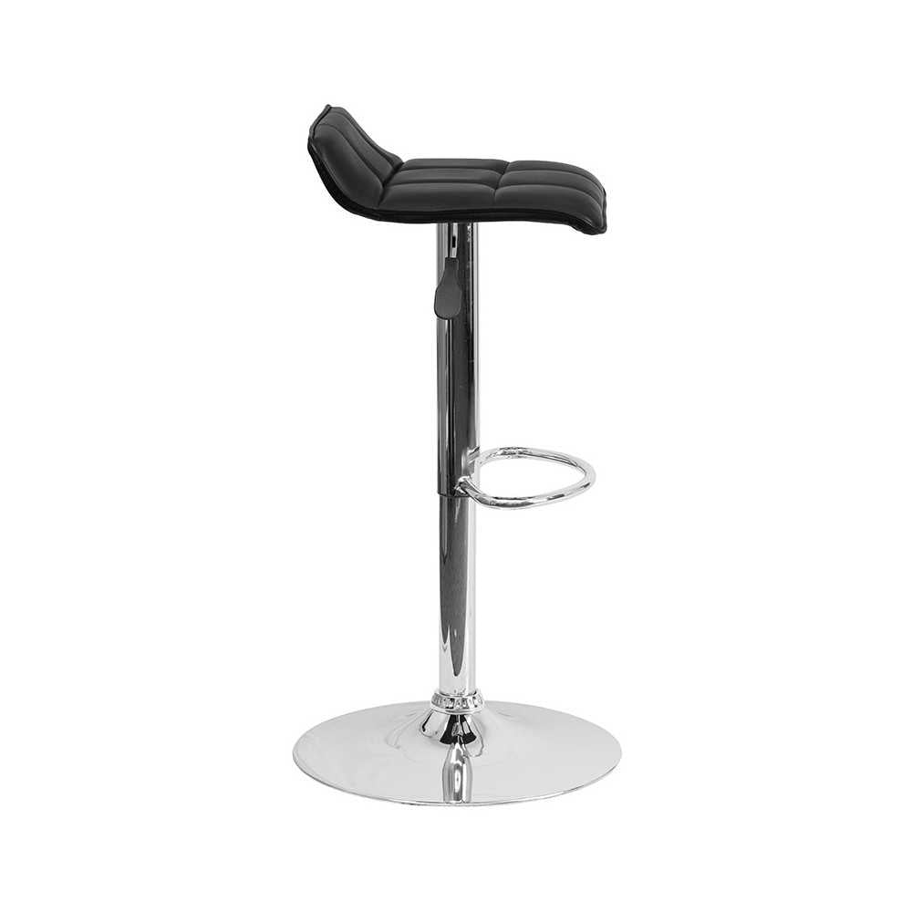 Contemporary Black Vinyl Adjustable Height Barstool with Quilted Wave Seat and Chrome Base