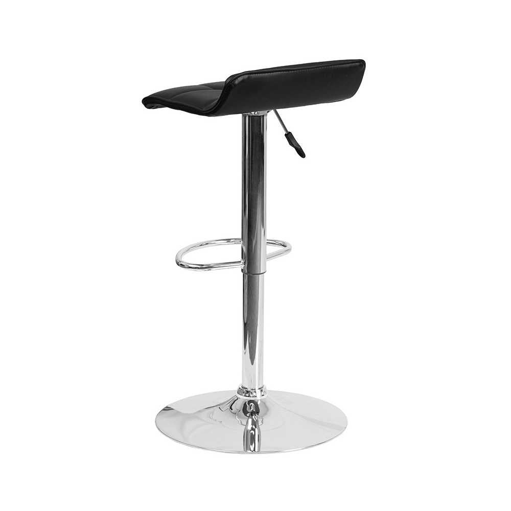 Contemporary Black Vinyl Adjustable Height Barstool with Quilted Wave Seat and Chrome Base