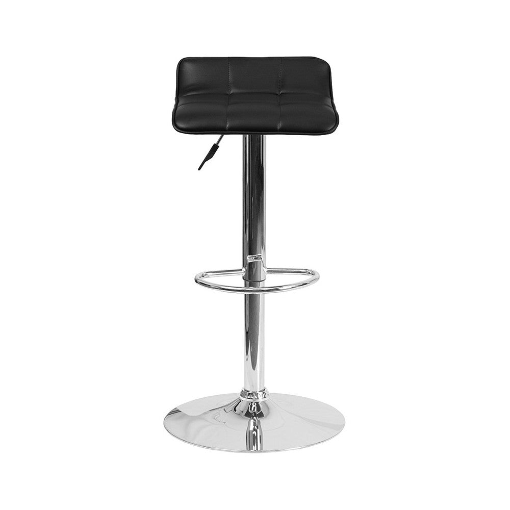 Contemporary Black Vinyl Adjustable Height Barstool with Quilted Wave Seat and Chrome Base