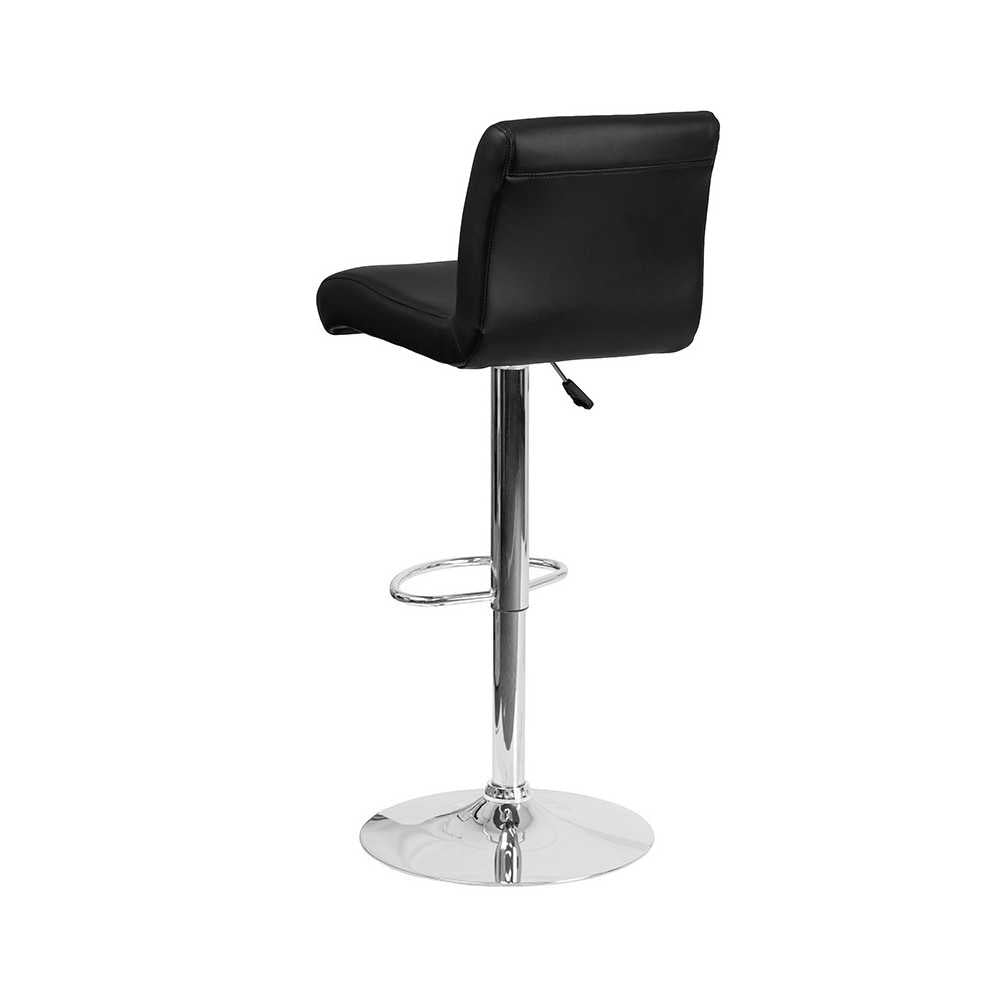 Contemporary Black Vinyl Adjustable Height Barstool with Rolled Seat and Chrome Base