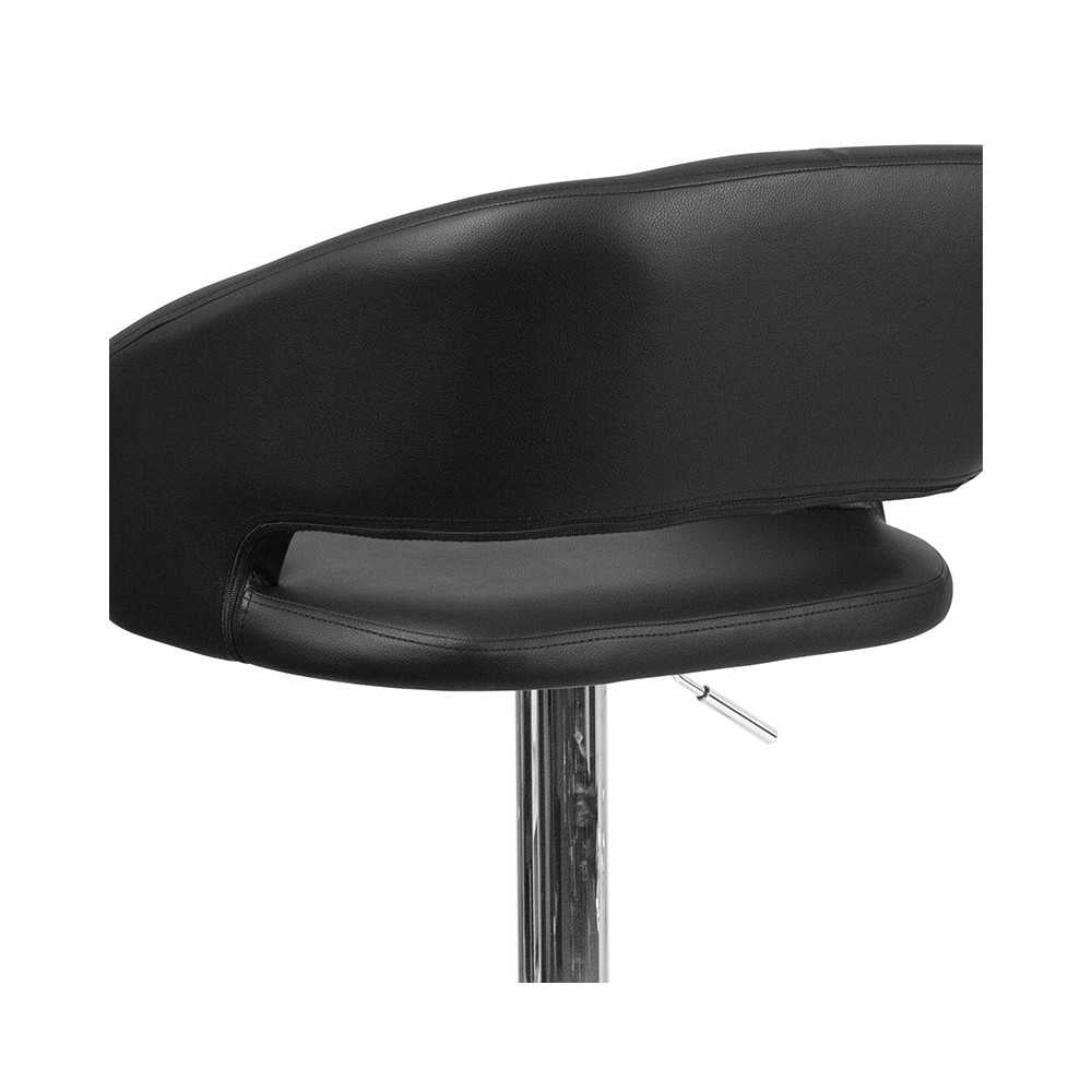 Contemporary Black Vinyl Adjustable Height Barstool with Rounded Mid-Back and Chrome Base